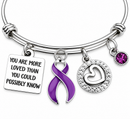 Purple Ribbon Awareness Bracelet, Pancreatic Cancer, Alzheimer's, Lupus & Fibromyalgia, You Are More Loved Inspirational Gift