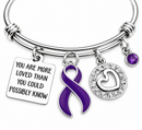 Violet Awareness Ribbon Bracelet, You Are More Loved Gift, Hodgkin’s Lymphoma & Testicular Cancer Support, Survivor Jewelry