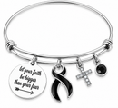 Black Ribbon Melanoma Awareness Bracelet – Faith Over Fear Skin Cancer Warrior Survivor & Memorial Gift