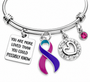 Thyroid Cancer Awareness Bracelet, Pink Teal Purple Ribbon, You Are More Loved Gift, Thyroid Cancer Survivor Support Jewelry