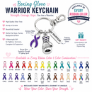 Choose Your Awareness Ribbon Color WARRIOR Keychain – Boxing Glove Cancer Survivor & Fighter Gift