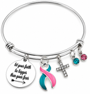 Pink & Teal Awareness Ribbon Bracelet – Previvor BRCA1 BRCA2 Faith Over Fear Christian Gift