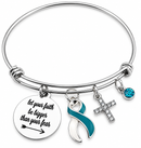 Teal & White Ribbon Cervical Cancer Awareness Bracelet – Faith Over Fear Christian Survivor Gift