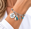 Teal & White Ribbon Cervical Cancer Awareness Bracelet – Faith Over Fear Christian Survivor Gift