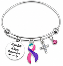 Pink Teal Purple Ribbon Thyroid Cancer Awareness Bracelet – Faith Over Fear Christian Survivor Gift