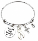 White Awareness Ribbon Bracelet – Lung Cancer Faith Over Fear Christian Survivor Gift