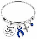 Dark Blue Ribbon Colon Cancer Awareness Bracelet – Faith Over Fear Colorectal Cancer Survivor Christian Gift