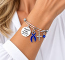 Dark Blue Ribbon Colon Cancer Awareness Bracelet – Faith Over Fear Colorectal Cancer Survivor Christian Gift