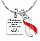 Red & White Awareness Ribbon Necklace – BADASS Head & Neck Cancer, Oral Cancer & Aplastic Anemia Gift