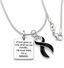 Black Awareness Ribbon Necklace – Badass Encouragement Gift, Melanoma & Grief Support Jewelry, Cancer Fighter Necklace