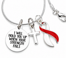Red & White Awareness Ribbon Necklace – Head & Neck Cancer, Oral Cancer Gift, “I Will Hold You Up” Faith Cross Necklace