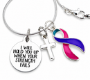 Thyroid Cancer Awareness Necklace – Pink Teal Purple Ribbon, “I Will Hold You Up” Faith Cross Necklace, Survivor Gift
