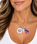 Thyroid Cancer Awareness Necklace – Pink Teal Purple Ribbon, “I Will Hold You Up” Faith Cross Necklace, Survivor Gift