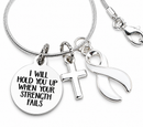 White Ribbon Lung Cancer Awareness Necklace – “I Will Hold You Up” Faith Cross Necklace, Lung Cancer Survivor & Fighter Gift