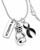 Black Awareness Ribbon Warrior Boxing Glove Necklace – Melanoma, Grief & Mourning Support Jewelry