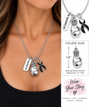 Black Awareness Ribbon Warrior Boxing Glove Necklace – Melanoma, Grief & Mourning Support Jewelry