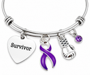 Purple Ribbon Survivor Bracelet – Pancreatic Cancer, Epilepsy & Lupus Awareness Gift, Boxing Glove Fighter Jewelry