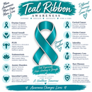 Teal Awareness Ribbon Clear Quartz Crystal Necklace – Ovarian Cancer, PCOS, Endometriosis & Sexual Assault Awareness Gift