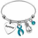 Teal Ribbon Survivor Bracelet – Ovarian Cancer Awareness Gift, PCOS & Endometriosis Support, Boxing Glove Survivor Jewelry