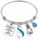 Teal & White Ribbon Cervical Cancer Awareness Bracelet – BADASS Cancer Fighter & Survivor Gift with Boxing Glove