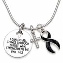 Black Awareness Ribbon Faith Necklace – Philippians 4:13 Christian Strength Necklace, Melanoma & Mourning Support Gift