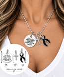 Black Awareness Ribbon Faith Necklace – Philippians 4:13 Christian Strength Necklace, Melanoma & Mourning Support Gift