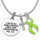 Lime Green Awareness Ribbon Faith Necklace – Philippians 4:13 Christian Necklace, Lymphoma & Lyme Disease Support Gift