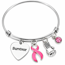 Pink Ribbon Breast Cancer Survivor Bracelet – Cancer Fighter Gift, Survivor Heart & Boxing Glove Awareness Jewelry