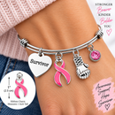Pink Ribbon Breast Cancer Survivor Bracelet – Cancer Fighter Gift, Survivor Heart & Boxing Glove Awareness Jewelry
