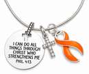 Orange Awareness Ribbon Faith Necklace – Philippians 4:13 Christian Necklace, Leukemia, MS & Kidney Cancer Awareness Gift