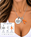 Orange Awareness Ribbon Faith Necklace – Philippians 4:13 Christian Necklace, Leukemia, MS & Kidney Cancer Awareness Gift