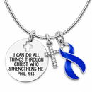 Periwinkle Awareness Ribbon Faith Necklace – Stomach Cancer Gift, Gastric Cancer Jewelry, Philippians 4:13 Christian Necklace