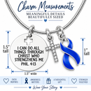 Periwinkle Awareness Ribbon Faith Necklace – Stomach Cancer Gift, Gastric Cancer Jewelry, Philippians 4:13 Christian Necklace