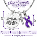 Purple Awareness Ribbon Faith Necklace – Philippians 4:13 Christian Cancer Jewelry, Pancreatic Cancer Lupus Epilepsy Survivor Gift