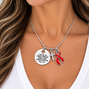 Red Awareness Ribbon Faith Necklace – Philippians 4:13 Heart Disease Stroke HIV AIDS Blood Cancer Christian Encouragement Gift