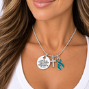 Teal Awareness Ribbon Faith Necklace – Philippians 4:13 “I Can Do All Things Through Christ” Cross Necklace – Ovarian Cancer & Teal Ribbon Gift