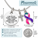 Thyroid Cancer Awareness Necklace – Pink Teal Purple Ribbon, Philippians 4:13 Faith Necklace, Christian Cancer Survivor Gift