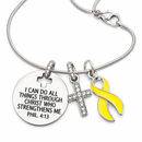Yellow Awareness Ribbon Faith Necklace – Philippians 4:13 Christian Necklace, Bladder Cancer, Endometriosis & Support Our Troops Gift