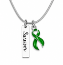 Green Awareness Green Awareness Ribbon Survivor Necklace – Mental Health, Kidney Disease, Organ Donation & TBI Survivor Gift