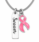 Pink Ribbon Survivor Necklace – Breast Cancer Survivor Gift, Pink Awareness Ribbon Jewelry, Remission Gift for Women