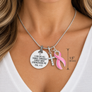 Pink Ribbon Breast Cancer Awareness Necklace – Philippians 4:13 Christian Faith Necklace, Survivor & Warrior Gift