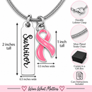 Pink Ribbon Survivor Necklace – Breast Cancer Survivor Gift, Pink Awareness Ribbon Jewelry, Remission Gift for Women