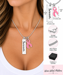 Pink Ribbon Survivor Necklace – Breast Cancer Survivor Gift, Pink Awareness Ribbon Jewelry, Remission Gift for Women