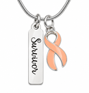 Peach Ribbon Survivor Necklace – Uterine & Endometrial Cancer Awareness Jewelry – Cancer Survivor Gift