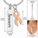 Peach Ribbon Survivor Necklace – Uterine & Endometrial Cancer Awareness Jewelry – Cancer Survivor Gift