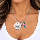 Pink & Teal Previvor Awareness Necklace – BRCA1 BRCA2 Faith Jewelry, Philippians 4:13 Christian Cancer Risk Gift
