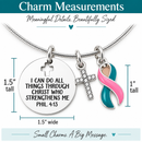 Pink & Teal Previvor Awareness Necklace – BRCA1 BRCA2 Faith Jewelry, Philippians 4:13 Christian Cancer Risk Gift