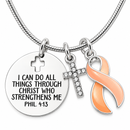 Peach Awareness Ribbon Faith Necklace – Philippians 4:13 Uterine & Endometrial Cancer Jewelry, Christian Encouragement Gift