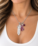 Burgundy Awareness Ribbon Clear Quartz Crystal Necklace – Healing Crystal Jewelry, Multiple Myeloma, Sickle Cell, Brain Aneurysm & Chronic Illness Support Gift