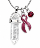 Burgundy Awareness Ribbon Clear Quartz Crystal Necklace – Healing Crystal Jewelry, Multiple Myeloma, Sickle Cell, Brain Aneurysm & Chronic Illness Support Gift